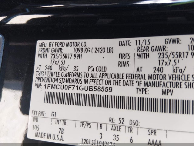 Aukcja sprzedaży 2016 Ford Escape S, vin: 1FMCU0F71GUB58559, numer aukcji: 46296227