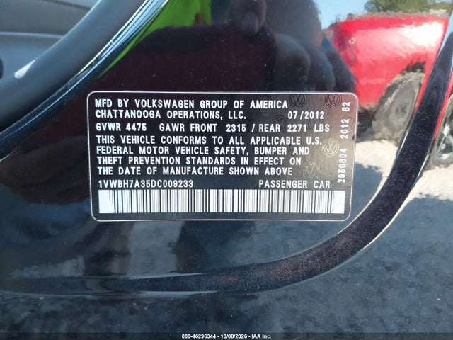 46296344 :رقم المزاد ، 1VWBH7A35DC009233 vin ، 2013 Volkswagen Passat 2.5l Se مزاد بيع