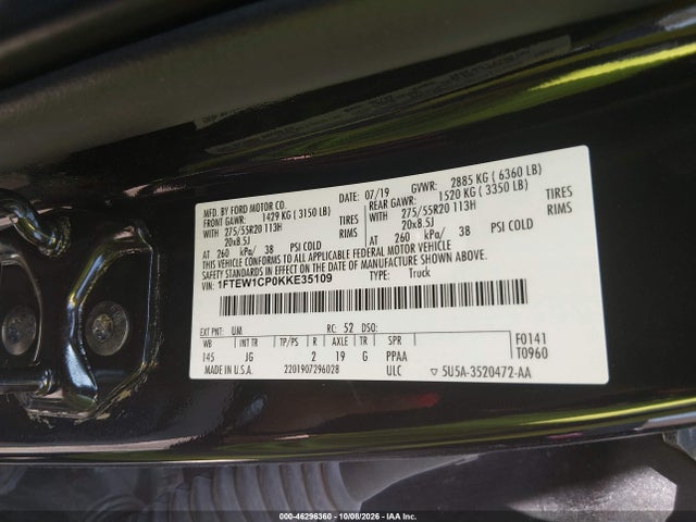 46296360 :رقم المزاد ، 1FTEW1CP0KKE35109 vin ، 2019 Ford F-150 Xl مزاد بيع