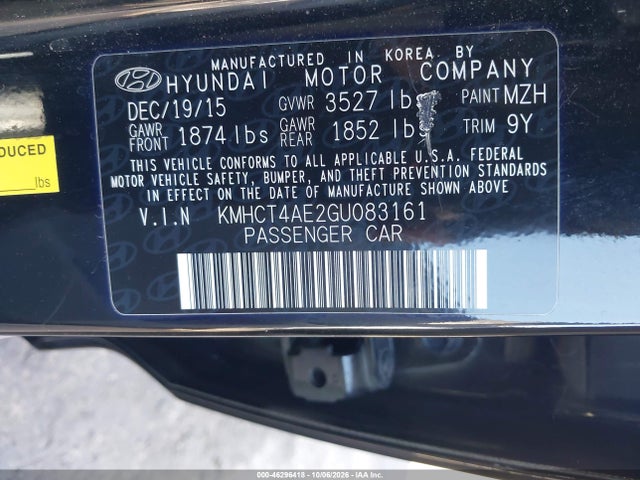 Aukcja sprzedaży 2016 Hyundai Accent Se, vin: KMHCT4AE2GU083161, numer aukcji: 46296418