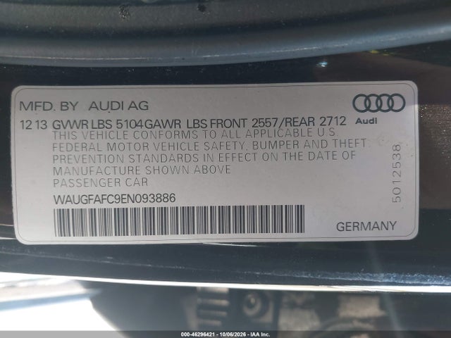 2014 Audi A6 2.0t Premium მანქანა იყიდება აუქციონზე, vin: WAUGFAFC9EN093886, აუქციონის ნომერი: 46296421