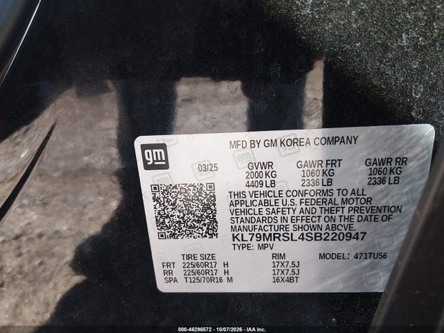 46296572 :رقم المزاد ، KL79MRSL4SB220947 vin ، 2025 Chevrolet Trailblazer Awd Lt مزاد بيع
