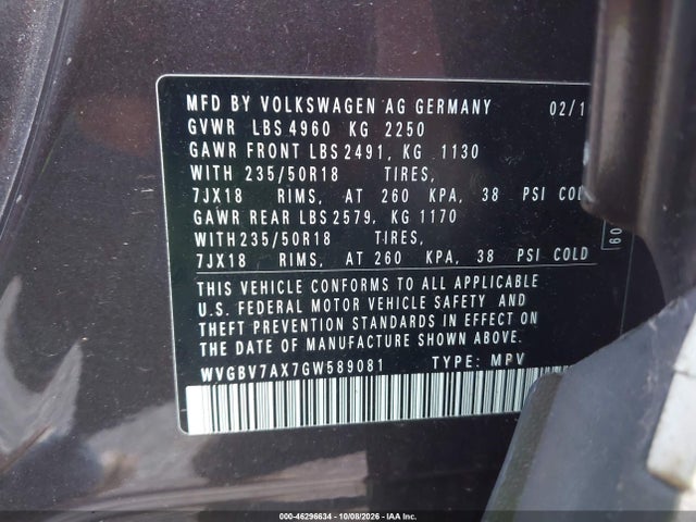 Продажа на аукционе авто 2016 Volkswagen Tiguan Se, vin: WVGBV7AX7GW589081, номер лота: 46296634