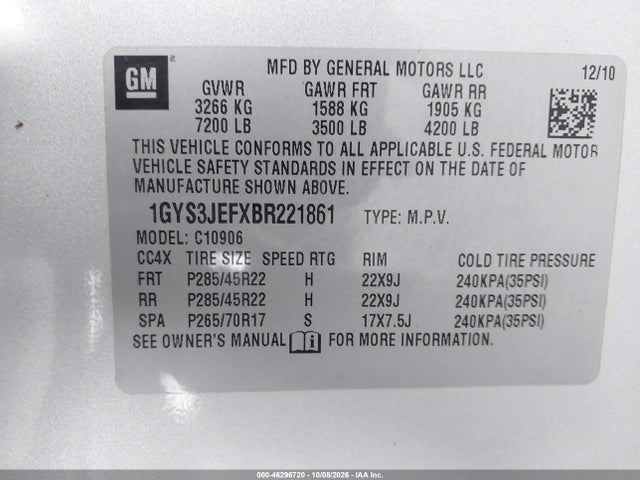 Продаж на аукціоні авто 2011 Cadillac Escalade Esv Premium, vin: 1GYS3JEFXBR221861, номер лоту: 46296720