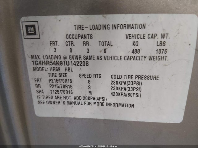 Продаж на аукціоні авто 2001 Buick Lesabre Limited, vin: 1G4HR54K91U142208, номер лоту: 46296731