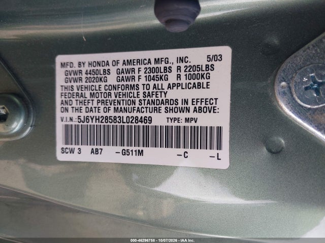 Aukcja sprzedaży 2003 Honda Element Ex, vin: 5J6YH28583L028469, numer aukcji: 46296758