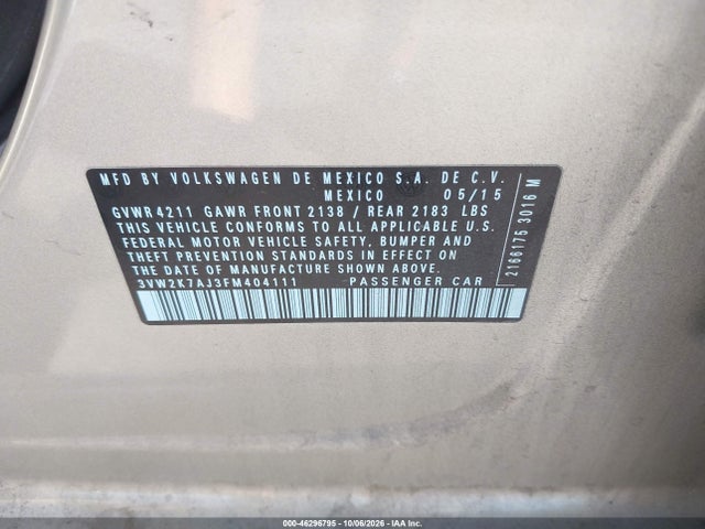 Aukcja sprzedaży 2015 Volkswagen Jetta 2.0l S, vin: 3VW2K7AJ3FM404111, numer aukcji: 46296795
