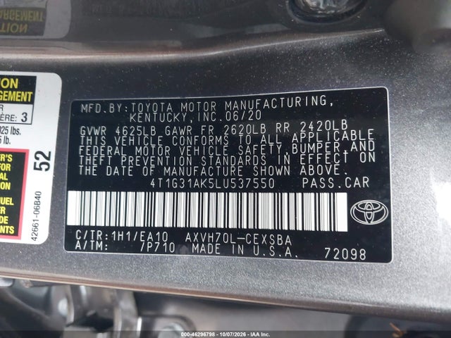 4T1G31AK5LU537550 Toyota Camry Se Hybrid