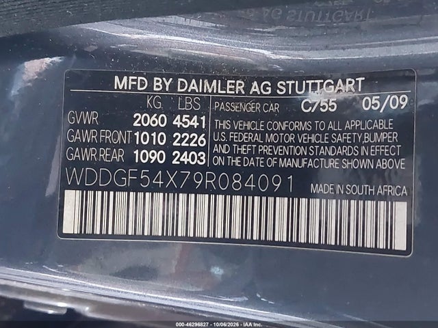 46296827 :رقم المزاد ، WDDGF54X79R084091 vin ، 2009 Mercedes-benz C 300 Luxury/sport مزاد بيع