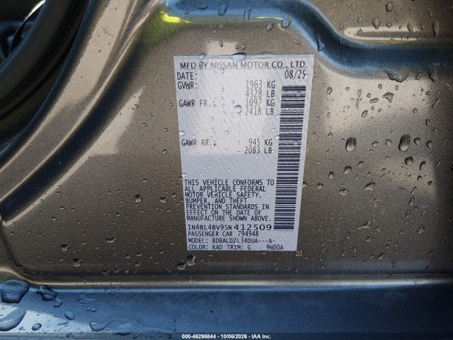 46296844 :رقم المزاد ، 1N4BL4BV9SN412509 vin ، 2025 Nissan Altima S Fwd مزاد بيع
