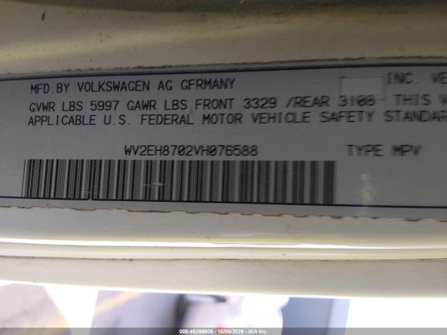 Продажа на аукционе авто 1997 Volkswagen Eurovan, vin: WV2EH8702VH076588, номер лота: 46296905