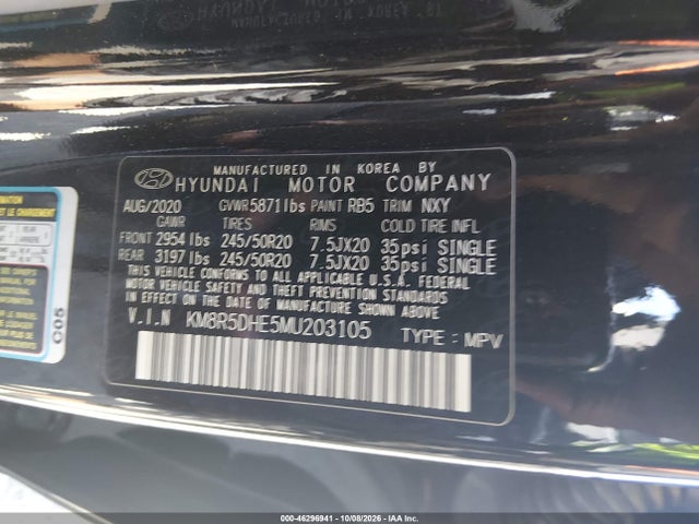 46296941 :رقم المزاد ، KM8R5DHE5MU203105 vin ، 2021 Hyundai Palisade Limited مزاد بيع