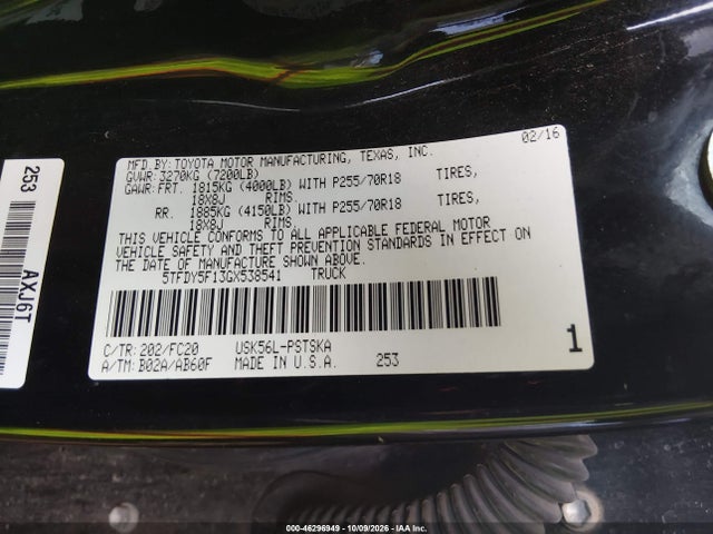 Продажа на аукционе авто 2016 Toyota Tundra Sr5 5.7l V8, vin: 5TFDY5F13GX538541, номер лота: 46296949