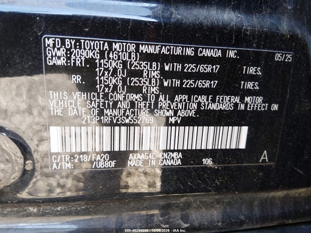 2025 Toyota Rav4 Xle მანქანა იყიდება აუქციონზე, vin: 2T3P1RFV3SW552769, აუქციონის ნომერი: 46296955