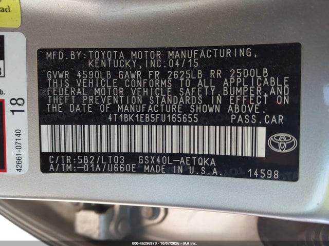 Продажа на аукционе авто 2015 Toyota Avalon Xle Touring, vin: 4T1BK1EB5FU165655, номер лота: 46296970