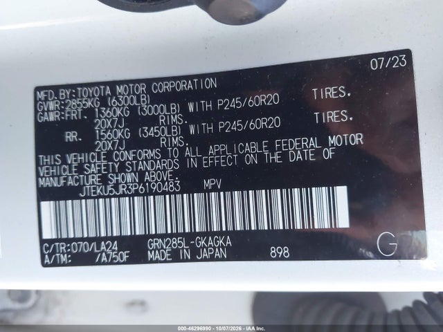 Aukcja sprzedaży 2023 Toyota 4runner Limited, vin: JTEKU5JR3P6190483, numer aukcji: 46296990
