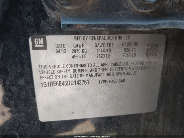 Продажа на аукционе авто 2013 Chevrolet Volt, vin: 1G1RE6E46DU143761, номер лота: 46297084