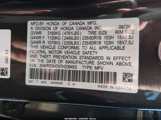 Honda Cr-v Ex-l 2wd 2026 2HKRS3H74TH339453 Image 9
