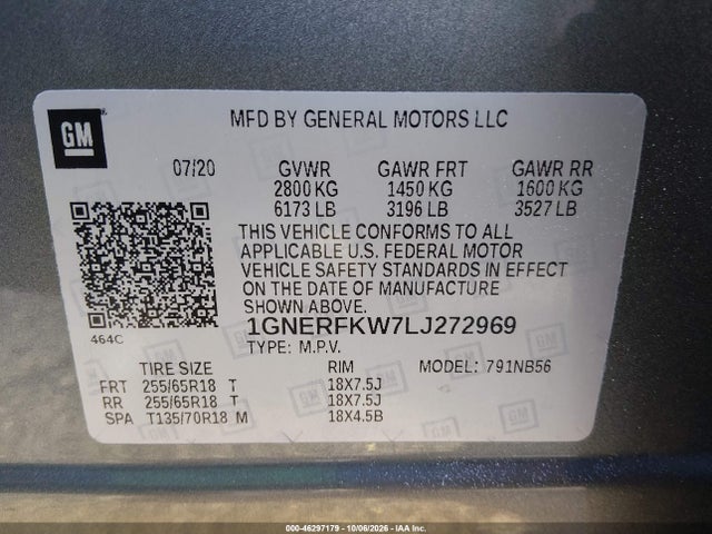 Продаж на аукціоні авто 2020 Chevrolet Traverse Fwd Ls, vin: 1GNERFKW7LJ272969, номер лоту: 46297179