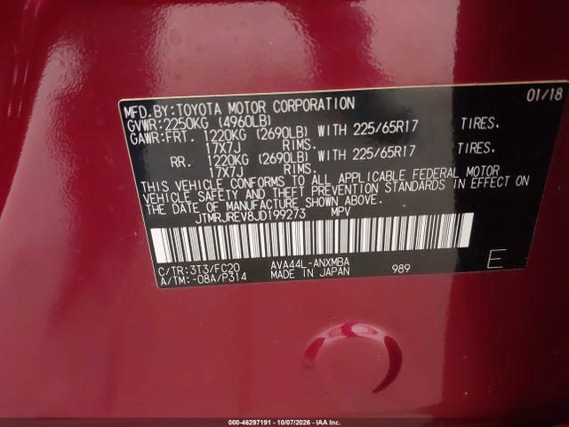 JTMRJREV8JD199273 Toyota Rav4 Hybrid Xle