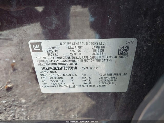 Продажа на аукционе авто 2017 Gmc Acadia Sle-2, vin: 1GKKNSLS5HZ325810, номер лота: 46297211