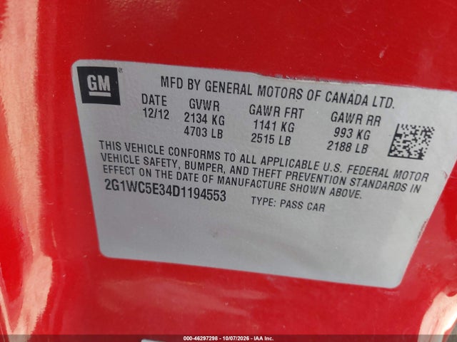 Aukcja sprzedaży 2013 Chevrolet Impala Ltz, vin: 2G1WC5E34D1194553, numer aukcji: 46297298