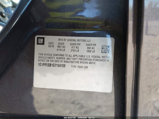 46297380 :رقم المزاد ، 1G1PF5SB1G7104158 vin ، 2016 Chevrolet Cruze Limited 2lt Auto مزاد بيع