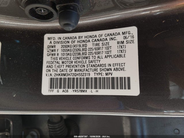 Продажа на аукционе авто 2016 Honda Cr-v Ex-l, vin: 2HKRM3H72GH552319, номер лота: 46297397