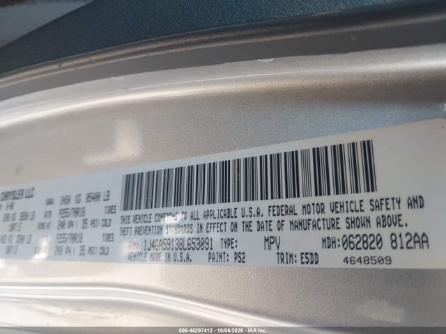 46297412 :رقم المزاد ، 1J4GA59138L653091 vin ، 2008 Jeep Wrangler Unlimited Sahara مزاد بيع