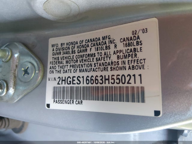Продажа на аукционе авто 2003 Honda Civic Lx, vin: 2HGES16663H550211, номер лота: 46297461