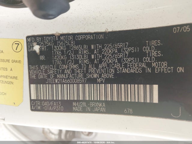 Aukcja sprzedaży 2006 Toyota Highlander Hybrid Limited V6/v6, vin: JTEEW21A660008597, numer aukcji: 46297470