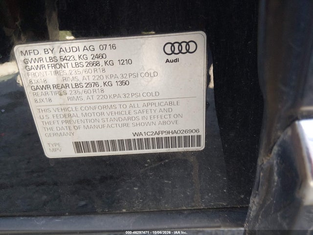 Aukcja sprzedaży 2017 Audi Q5 2.0t Premium, vin: WA1C2AFP9HA026906, numer aukcji: 46297471