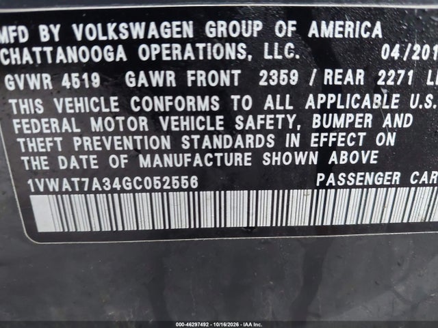 Продаж на аукціоні авто 2016 Volkswagen Passat 1.8t R-line, vin: 1VWAT7A34GC052556, номер лоту: 46297492