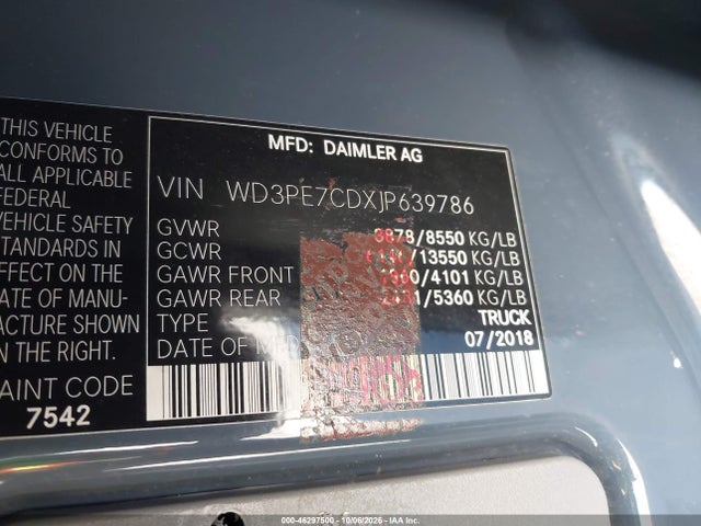46297500 :رقم المزاد ، WD3PE7CDXJP639786 vin ، 2018 Mercedes-benz Sprinter 2500 Standard Roof V6 مزاد بيع
