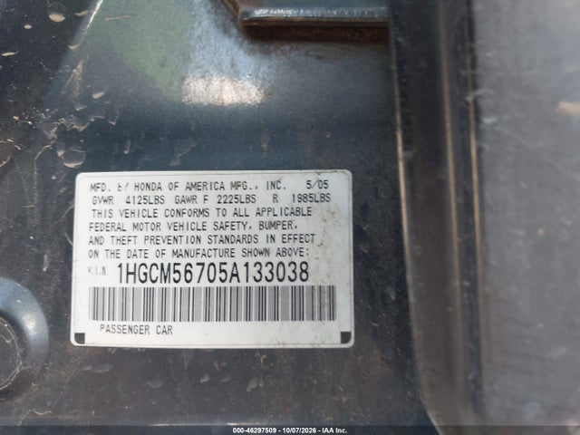 Продажа на аукционе авто 2005 Honda Accord 2.4 Ex, vin: 1HGCM56705A133038, номер лота: 46297509