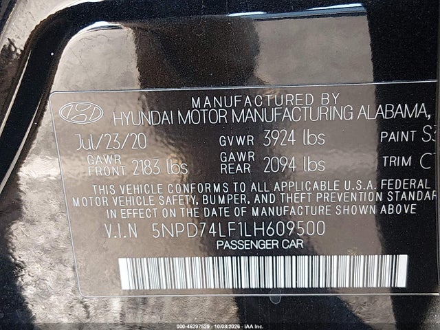 Продаж на аукціоні авто 2020 Hyundai Elantra Se, vin: 5NPD74LF1LH609500, номер лоту: 46297529