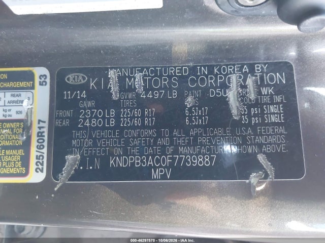 Продаж на аукціоні авто 2015 Kia Sportage Lx, vin: KNDPB3AC0F7739887, номер лоту: 46297570