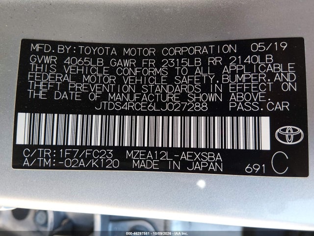 Продаж на аукціоні авто 2020 Toyota Corolla Se, vin: JTDS4RCE6LJ027288, номер лоту: 46297581