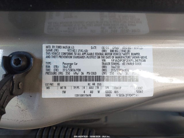 Продажа на аукционе авто 2015 Ford Focus Se, vin: 1FADP3F2XFL367038, номер лота: 46297628