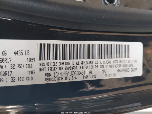 Aukcja sprzedaży 2012 Jeep Patriot Latitude, vin: 1C4NJPFA1CD626424, numer aukcji: 46297669