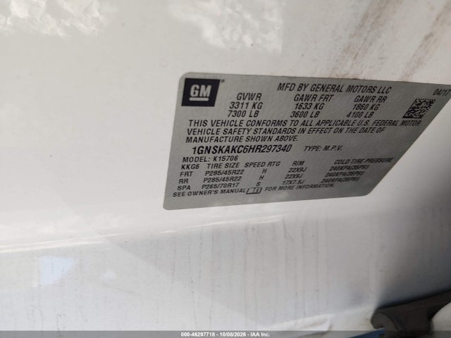 46297718 :رقم المزاد ، 1GNSKAKC6HR297340 vin ، 2017 Chevrolet Tahoe Ls مزاد بيع