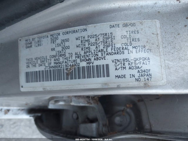 2001 Toyota 4runner Sr5 V6 მანქანა იყიდება აუქციონზე, vin: JT3HN86R219044902, აუქციონის ნომერი: 46297754