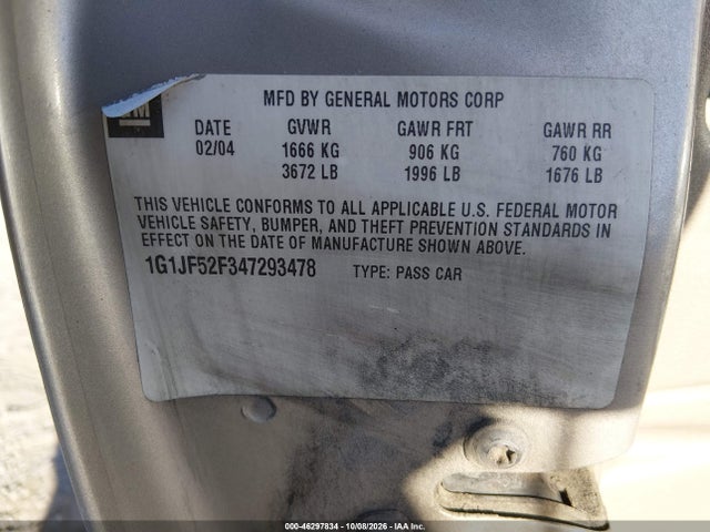 Aukcja sprzedaży 2004 Chevrolet Cavalier Ls, vin: 1G1JF52F347293478, numer aukcji: 46297834