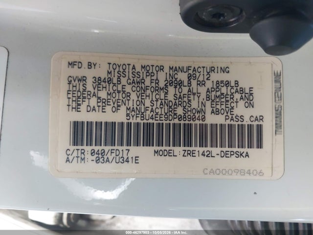 Продаж на аукціоні авто 2013 Toyota Corolla S, vin: 5YFBU4EE9DP089040, номер лоту: 46297903