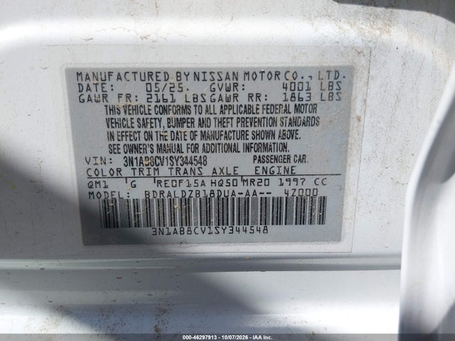 Nissan SENTRA SV 2025 3N1AB8CV1SY344548 Image 9