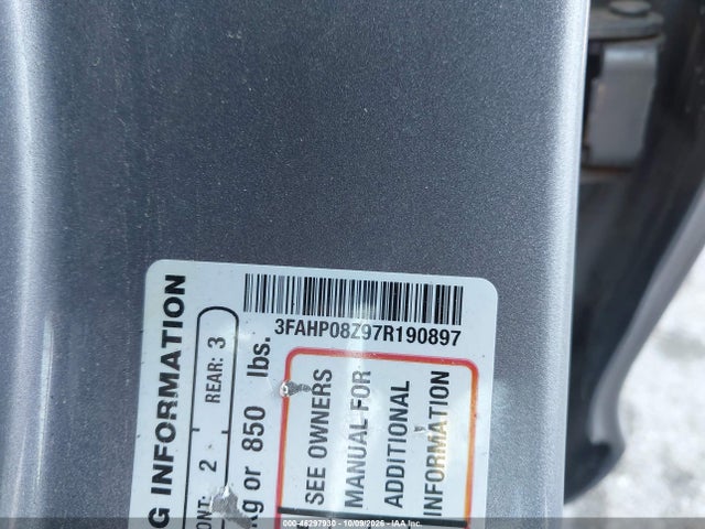 2007 Ford Fusion Sel მანქანა იყიდება აუქციონზე, vin: 3FAHP08Z97R190897, აუქციონის ნომერი: 46297930