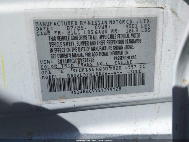 Продаж на аукціоні авто 2025 Nissan Sentra Sv, vin: 3N1AB8CV7SY374928, номер лоту: 46297938