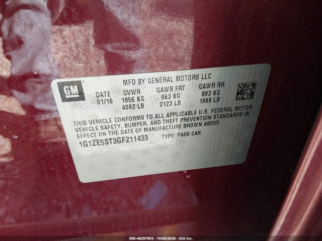 Продаж на аукціоні авто 2016 Chevrolet Malibu 1lt, vin: 1G1ZE5ST3GF211433, номер лоту: 46297953
