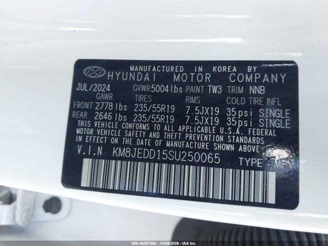 Aukcja sprzedaży 2025 Hyundai Tucson Hybrid Limited, vin: KM8JEDD15SU250065, numer aukcji: 46297960