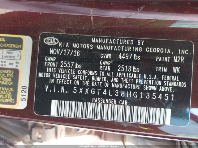 KIA Optima Lx 2017 5XXGT4L38HG135451 Image 9